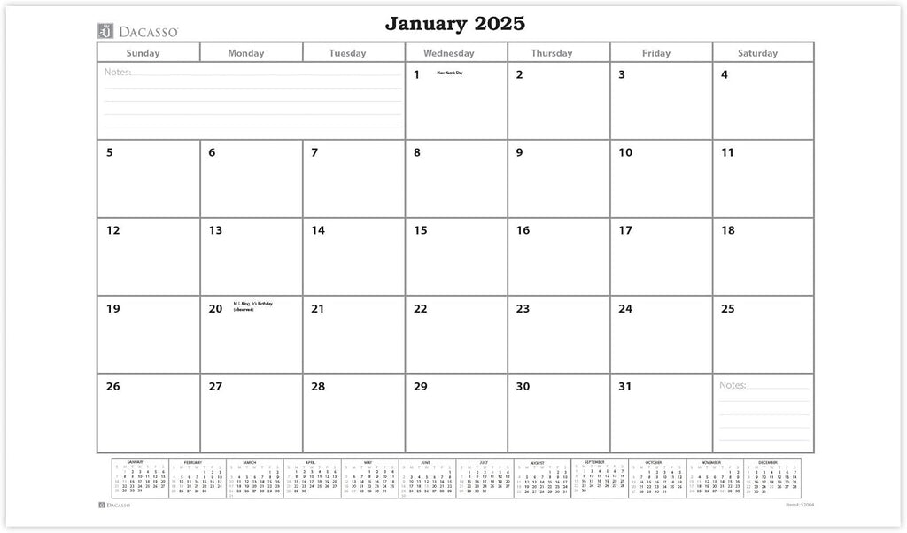 Dacasso Monthly Calendar Refill, 28.75" x 16.75", White (S2004 / S2004-O)