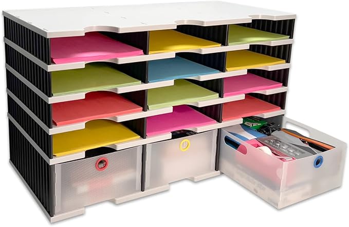 Desktop Organizer 12 Letter Tray Sorter Plus Riser Storage Base & 3 Storage by UltimateOffice