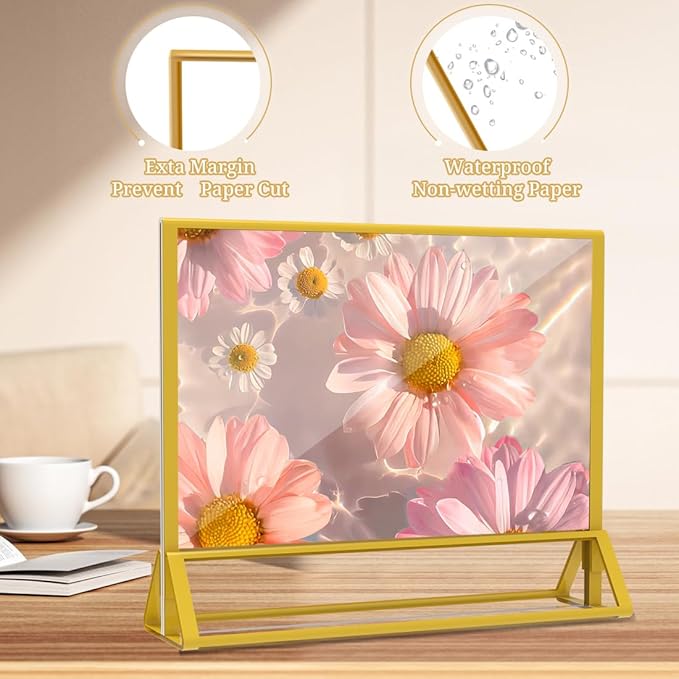PPH-Sisy Clear Acrylic Sign Holder 7x 5 Horizontal Double Sided Gold Frame - Image 3