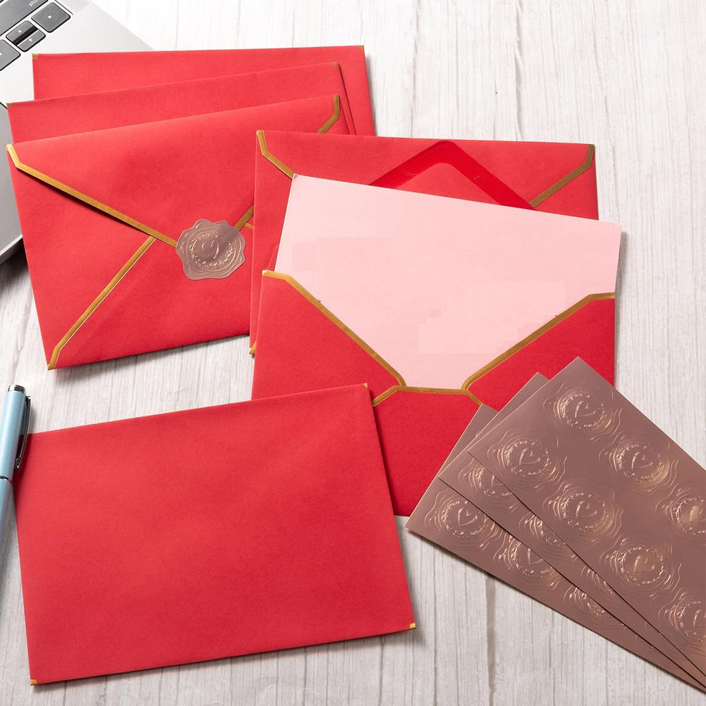 300 Pieces Embossed Gold Foil Stickers, Rose Gold Heart-Love | For Envelopes, Wedding Invitations, Christmas Greeting Cards
