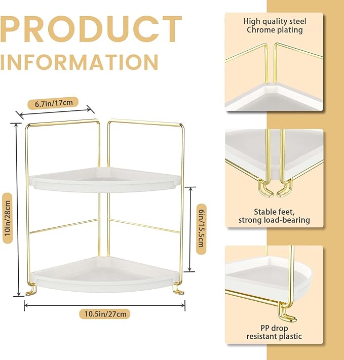 JANUS LiANG 2-Tier Corner Bathroom Countertop Organizer, Tiny Counter Corner - Image 2