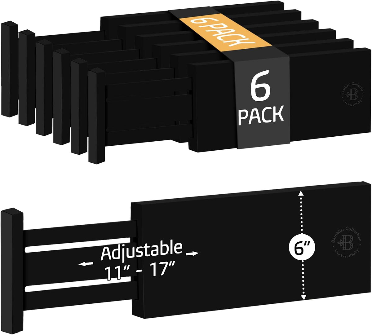 6 Pack Black Drawer Dividers - 6 Inch High for Deep Drawers, Adjustable 11.5 ...