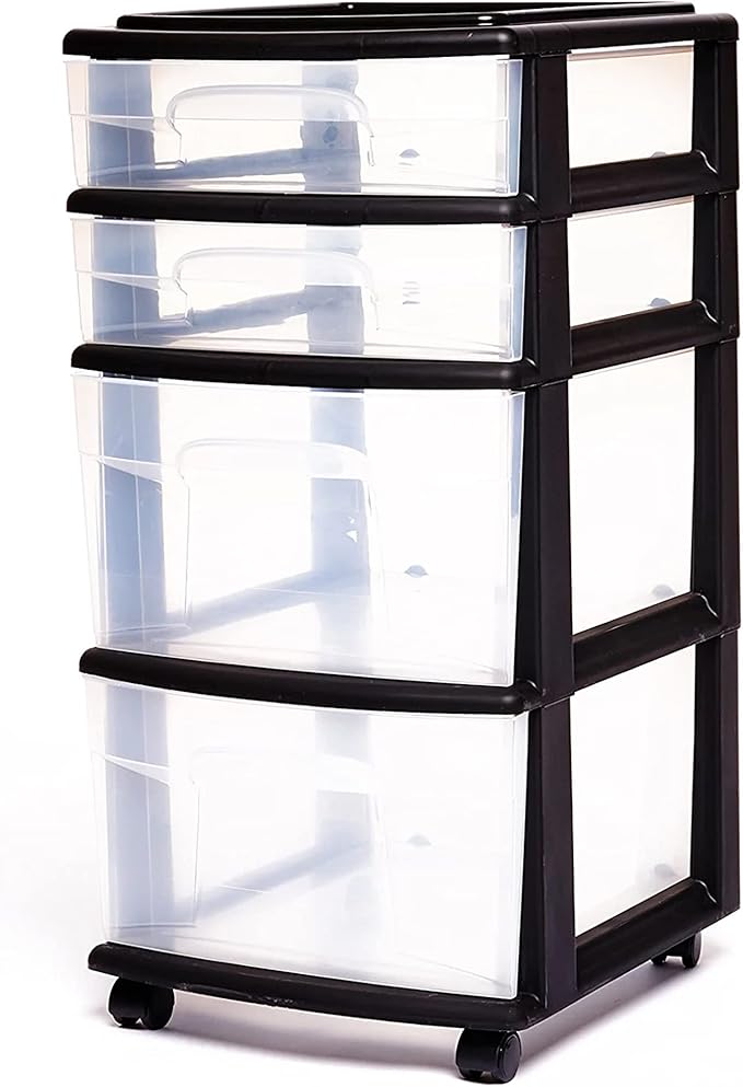 HOMZ 2-Pack Drawer Tower, 4-Tier Clear Plastic Storage Organizer Cart, and - Image 9