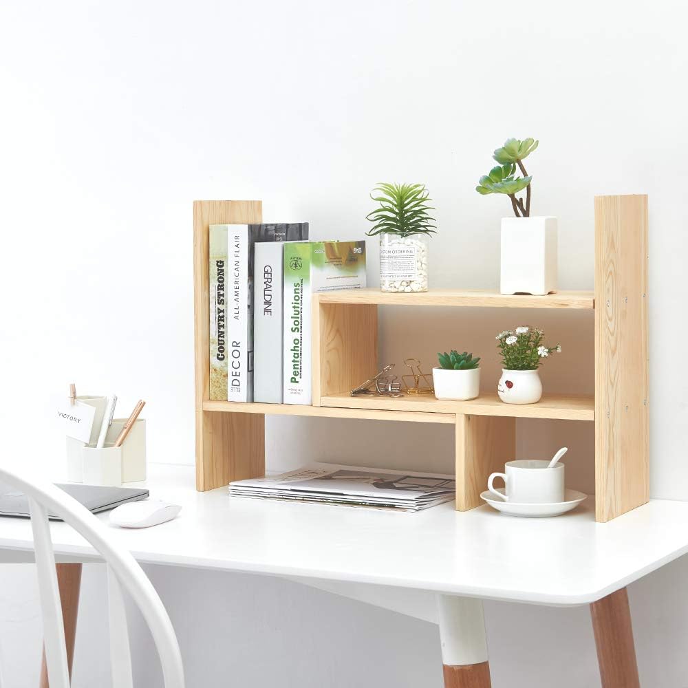 Liry Products Beige Adjustable Extendable Natural Wood Desktop Organizer Cadd...