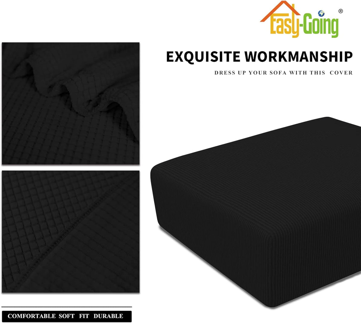 Easy-Going Stretch Square Ottoman Cover 40x40x15 inch Black