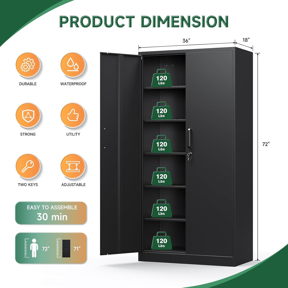 letaya metal garage storage cabinets with lock-72 tall, close-up detail