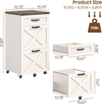 3 Drawers Farmhouse File Cabinet with Wheels for Home Office, Rustic White | Halitaa Vertical Filing Cabinet Fits Letter/A4 Size, Rolling File Cabinet Wooden Printer Stand for Home Office