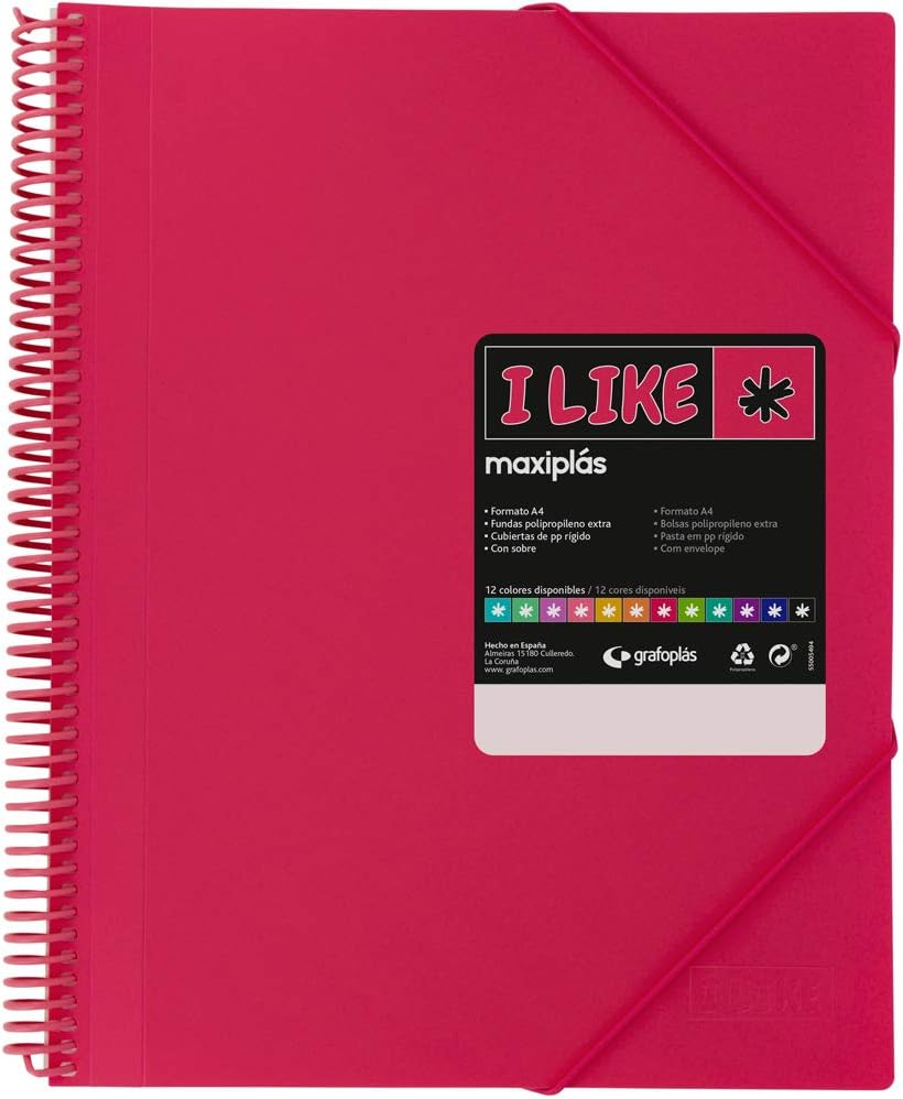 Grafoplás 39826254 – 60 Transparent Spiral Covers, Pink Fuchsia, A4, Opaque Rigid Polypropylene Caps, Maxiplas Like