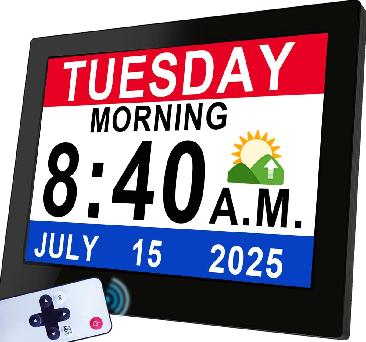 Véfaîî 19 Alarms Dementia Clock 8 Inch Large Display, Auto DST, 10 Levels Auto