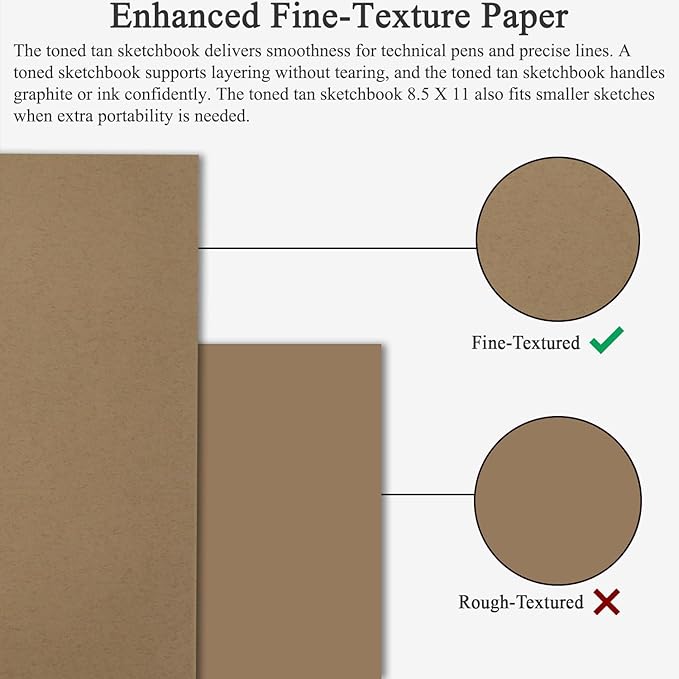 Fuxi Toned Tan Sketchbook 8.5x11, 60 Sheets Acid- Free Tan Paper, Spiral Bound - Image 3