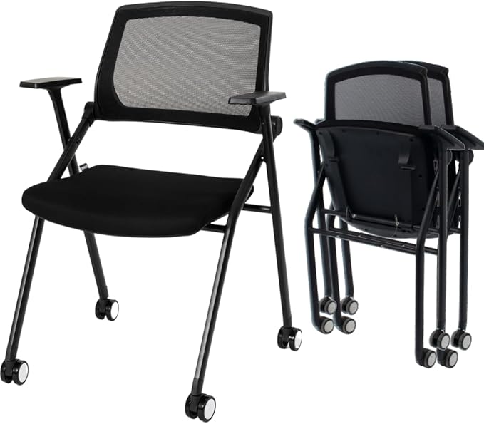 VACYOVKE Folding Conference Room Chairs Set of 2 Black Guest Reception Chair by Vacyovkeofficechairs