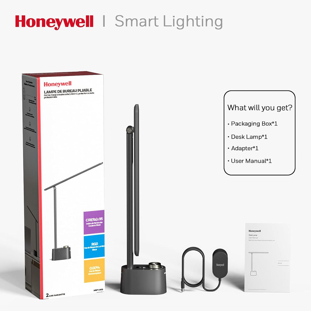 honeywell hwt-h01 led desk lamp, foldable & stepless, package contents