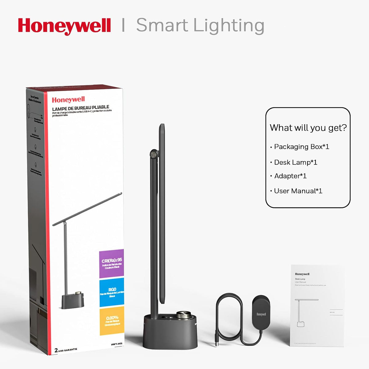 honeywell hwt-h01 led desk lamp, foldable & stepless, package contents