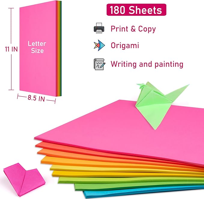 Colored Print&Copy Paper 8.5x11 Inches, 180 Sheets 6 Colors Pastel A4 Printer - Image 4