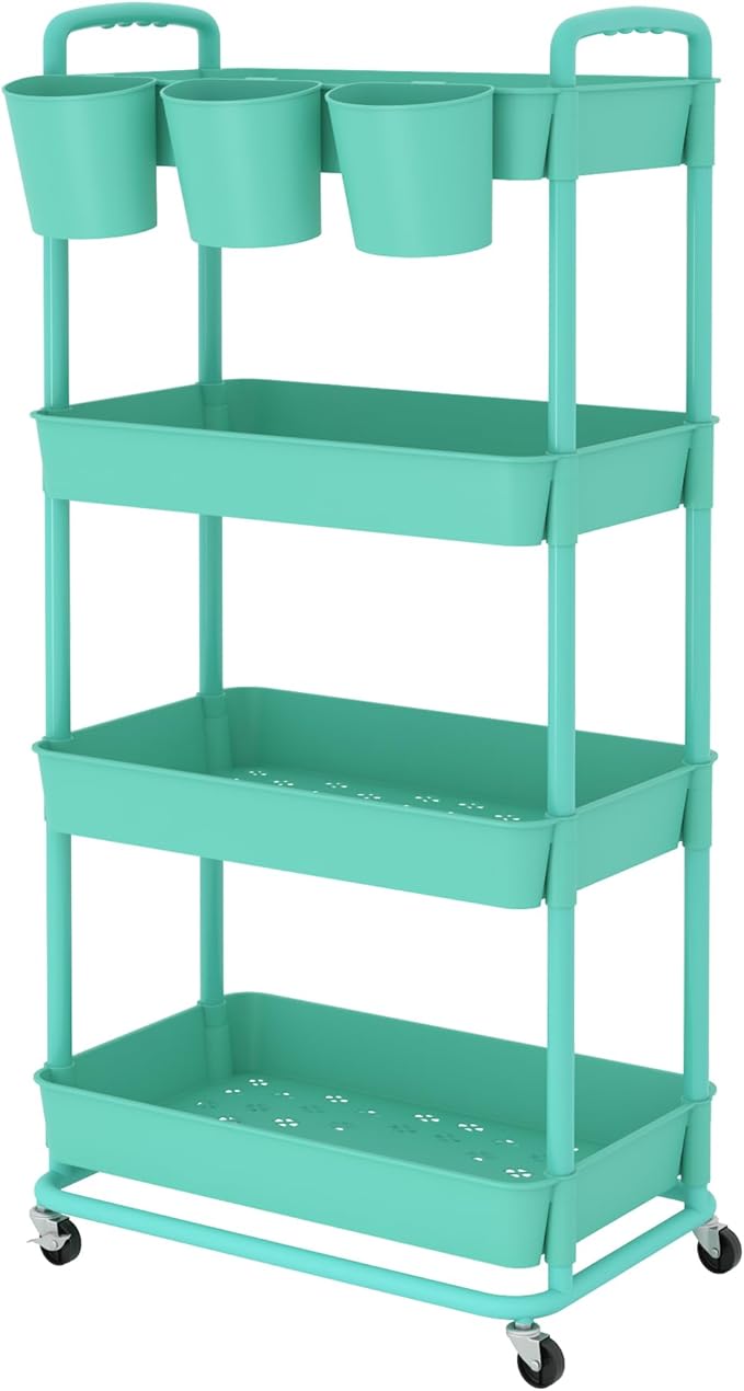 JIUYOTREE 4-Tier Plastic Rolling Storage Cart Utility Cart - Image 8