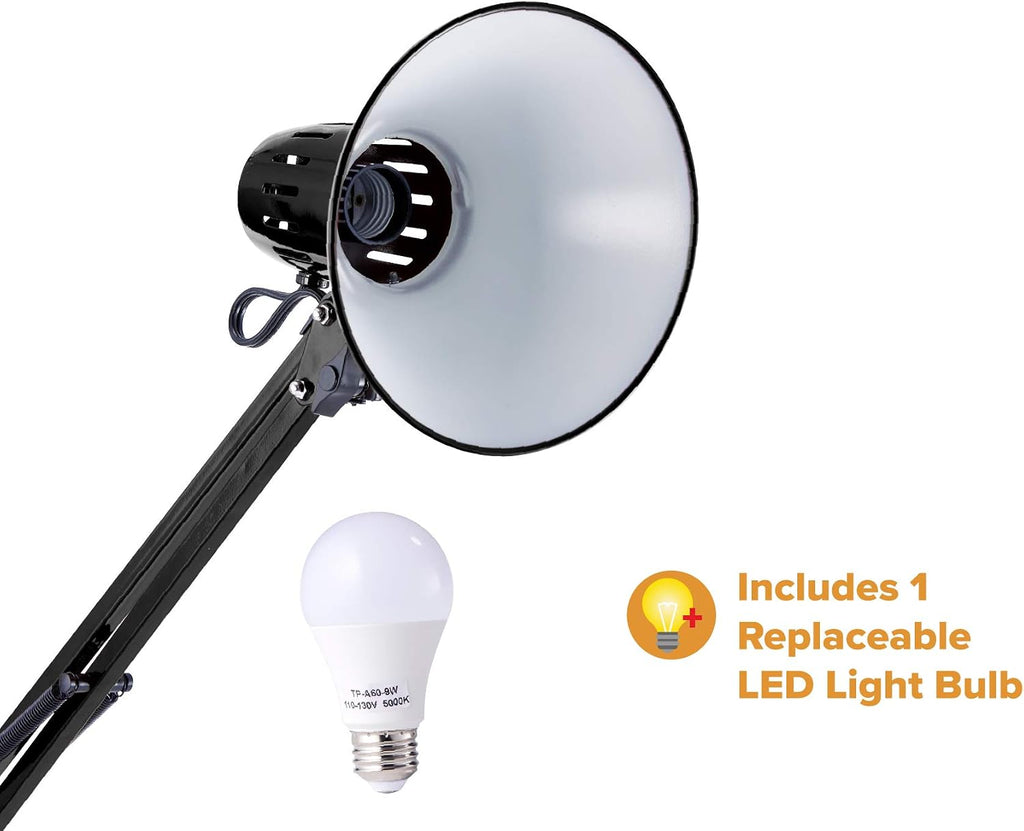bostitch office vlf100d swing arm desk lamp, metal showing dimensions