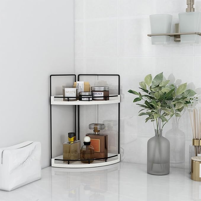 Dorhors 2-Tier Rustic White Corner Bathroom Shelf - Image 5