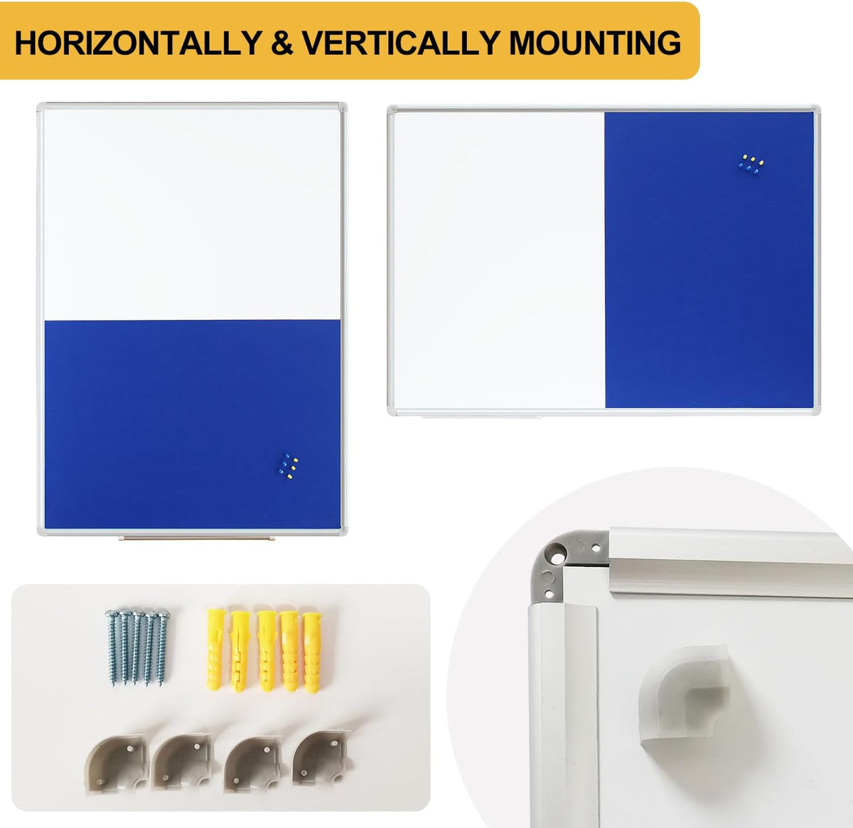 DEVELOP Large Magnetic White Board & Blue Cork Board Combo, 36 x 60 Inch ...