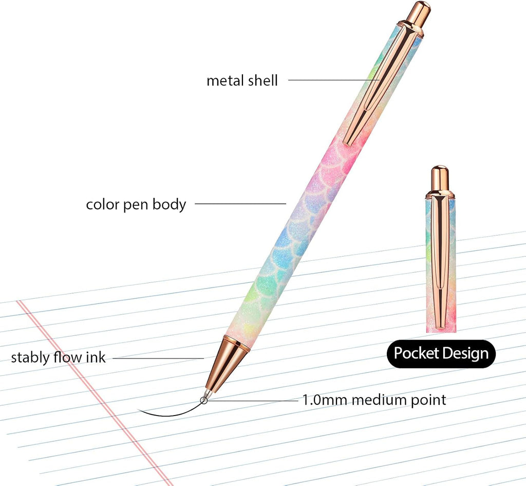 Zonon 60 Pcs Sparkly Pens Fancy Glitter Shiny Metal Retractable Ballpoint Pens Black Ink Medium Point 1. 0 mm Click Ball Pen for Office Supply Woman Adults Teachers End of Year Graduation Gifts