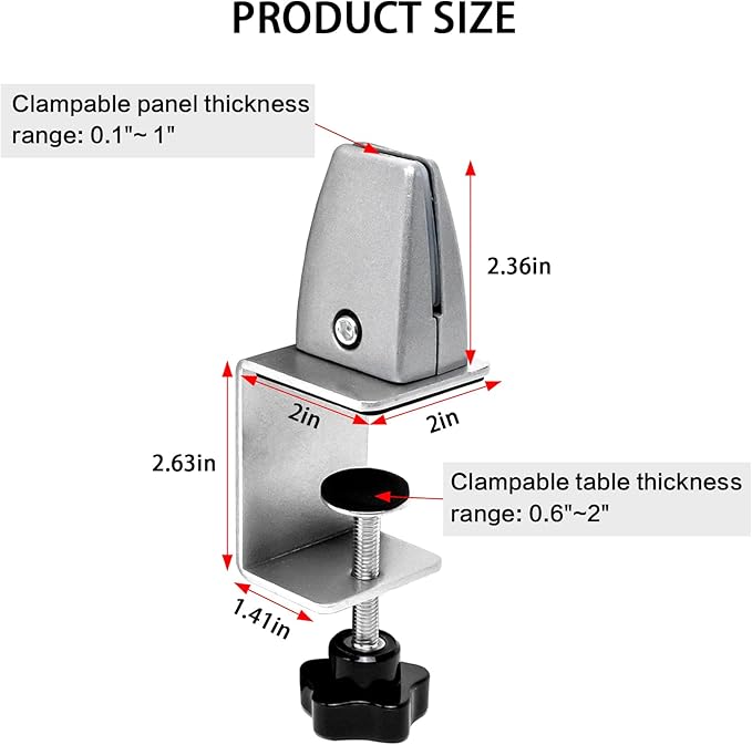 Heavy Duty Sneeze Guard Clamp For 0.1" to 1" Thick Panel, Desk Partition - Image 2