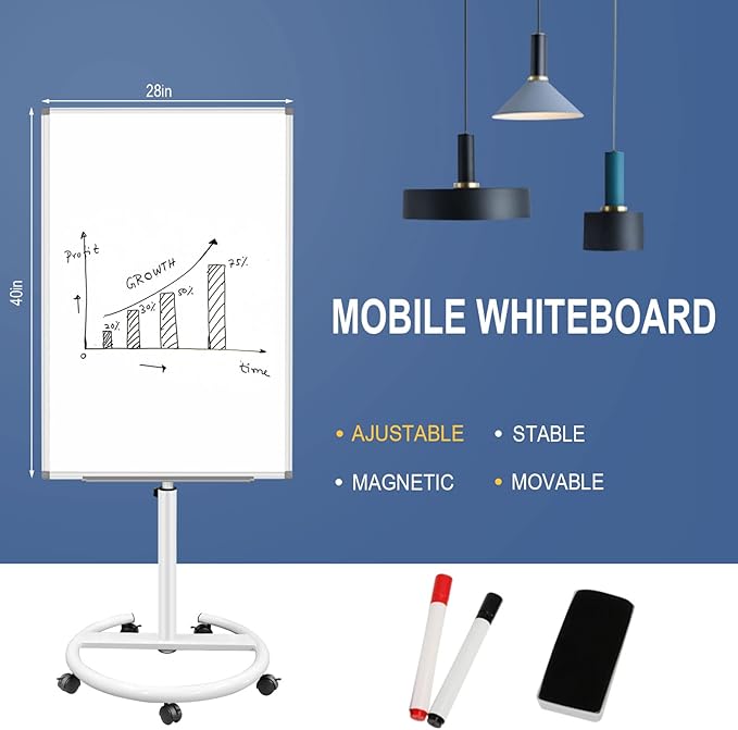 BIBOC Mobile Dry Erase Board – 40x28 inches Magnetic Portable Whiteboard Stand - Image 6