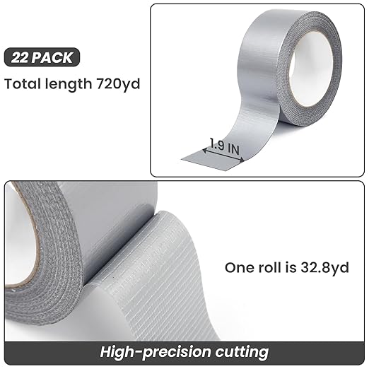 TOMAIX 22 Rolls Heavy Duty Duct Tape Bulk, 720 Yards, Waterproof & Strong - Image 2