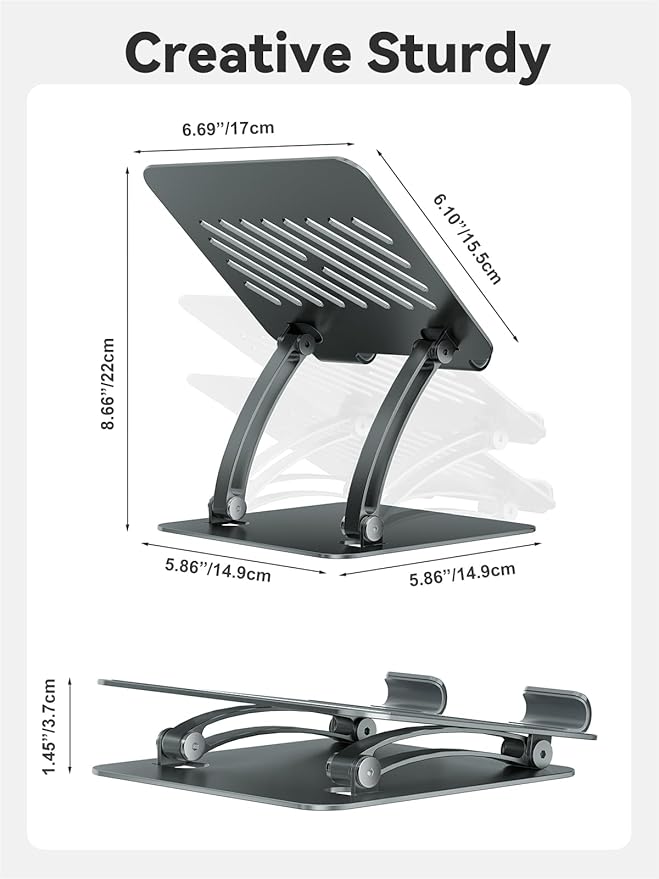 tounee Tablet Holder Stand, Dual Rod Adjustable Aluminum Desktop Stand - Image 6