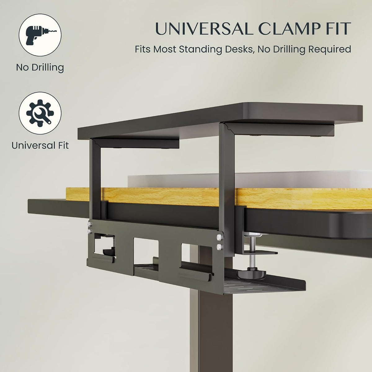 FlexiSpot Under Desk Cable Management Tray with Monitor Riser, No Drill