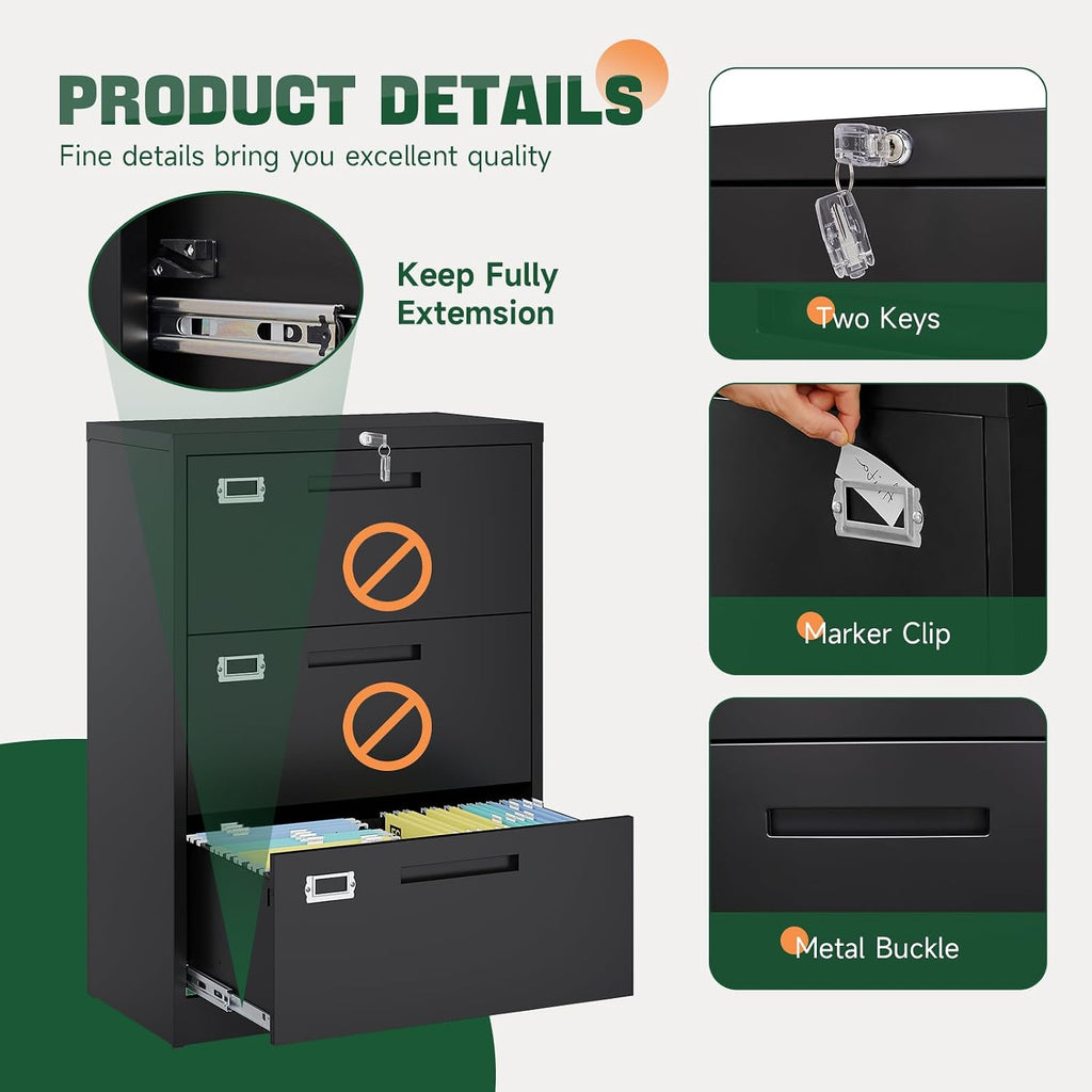 letaya 3 drawer file cabinets with lock,metal lateral, package contents