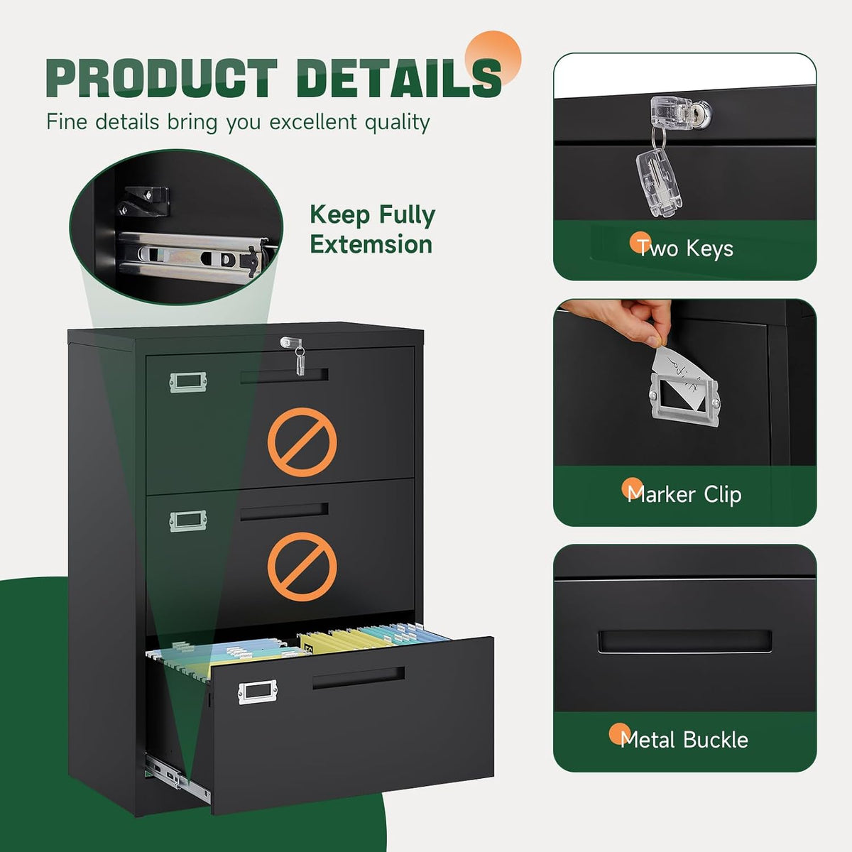 letaya 3 drawer file cabinets with lock,metal lateral, package contents