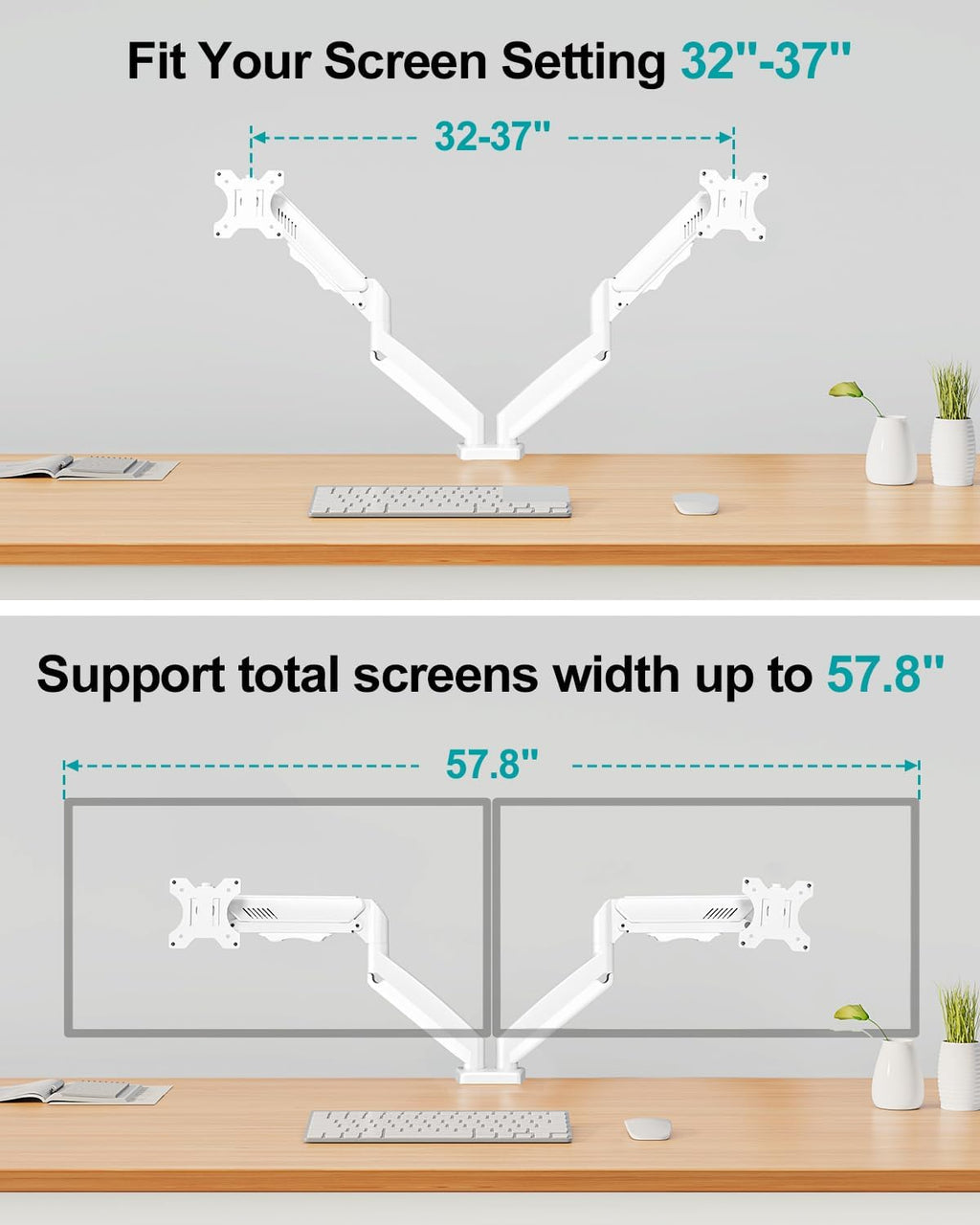 dual monitor arm desk mount fits max 32 on a desk or shelf