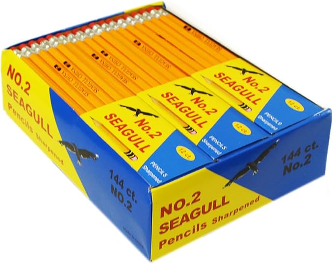 Seagull Pencils Pre-sharpened No. 2 144/box 12 Boxes of 12 New Improved Eraser by Seagull