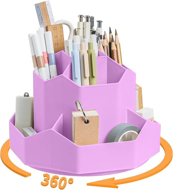 Pencil Pen Holder for Desk, 9 Slots 360 Degree Rotating Desk Organizers by Cayxenful