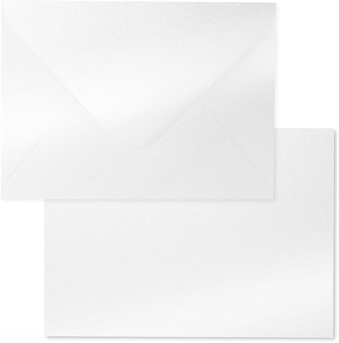 Shimmer Shiny White Envelopes 5.25 x 7.25 inches 100 PCS, Goefun A7 Euro V Flap by Goefun