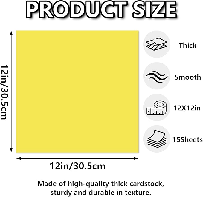 15 Sheets Yellow Cardstock 12"x12", 250gsm/90lb Heavyweight Cover Cardstock - Image 2