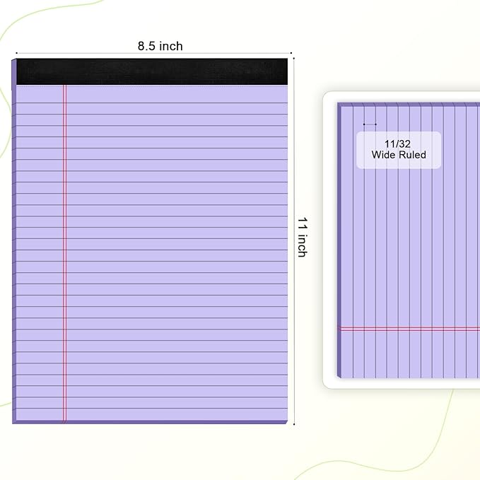 AILZFEI Purple Legal Pad Note Pads 8.5 x 11 inch, Wide Ruled, 30 Sheets/Pad - Image 2