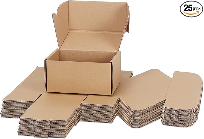 PHAREGE 6x4x3 inch Shipping Boxes Bulk 25 Pack Brown, Tab Lock Tuck Top Mailer by PHAREGE