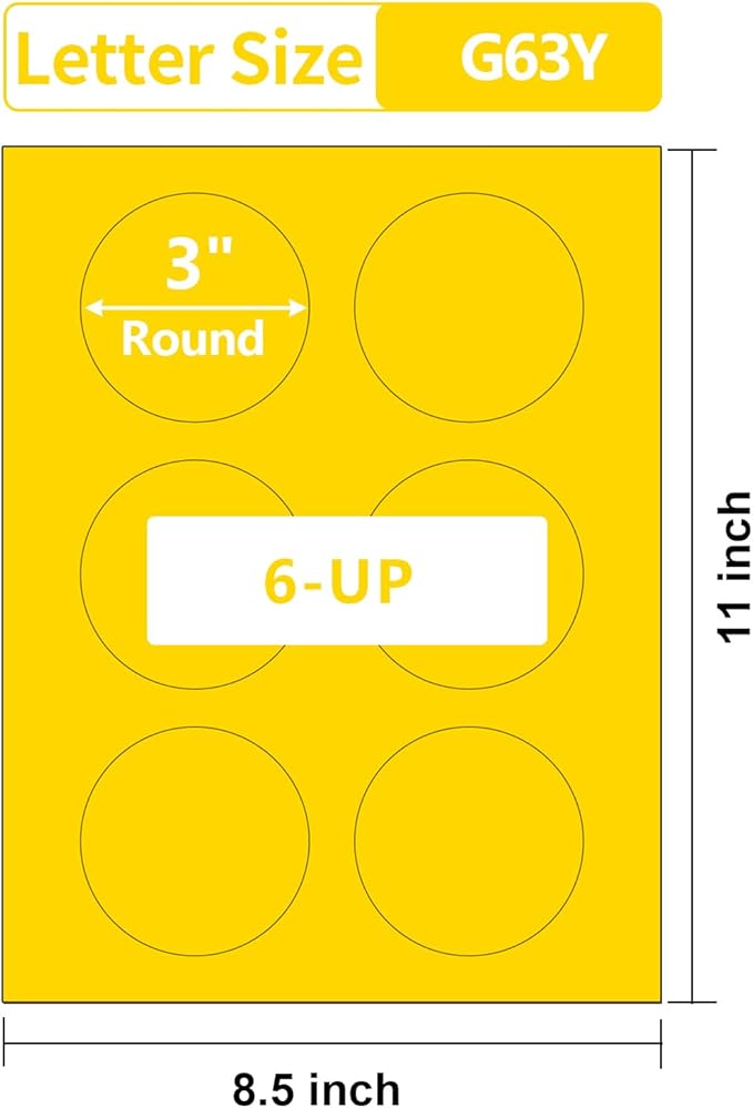 Gemsroyal 3 Inch Yellow Round Labels Printable, 3 Colorful Circle Stickers - Image 2