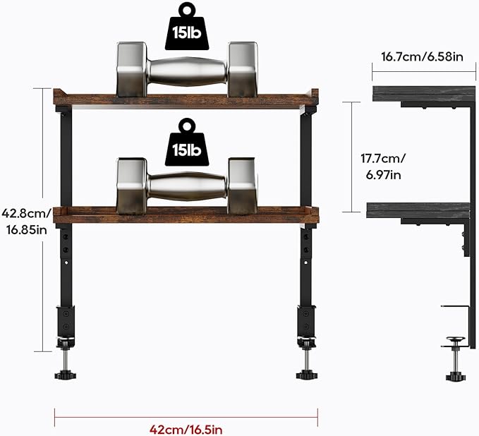 ART-GIFTREE Clamp On Desk Shelf 2-Tier, 16.5 in Wood Shelving Unit - Image 3