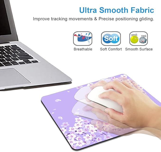 IMAYONDIA Cute Purple Mouse Pad, Floral Flowers Mouse Pad, Sakura Cherry - Image 4