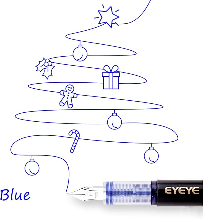 EYEYE Fountain Pens for Writing, 8 Pack Blue Fine Point Pens Disposable - Image 4