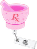 Funny Pink RX Nurse Badge Reel, Cute Pharmacy Tech Mortar and Pestle by LINAYOHA