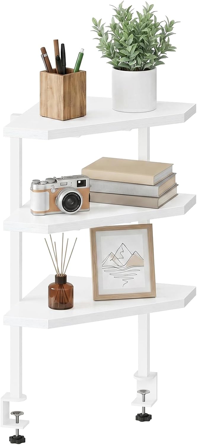 MAHANCRIS Clamp on Desk Corner Organizer, 3-Tier Desktop Shelf, Adjustable De...