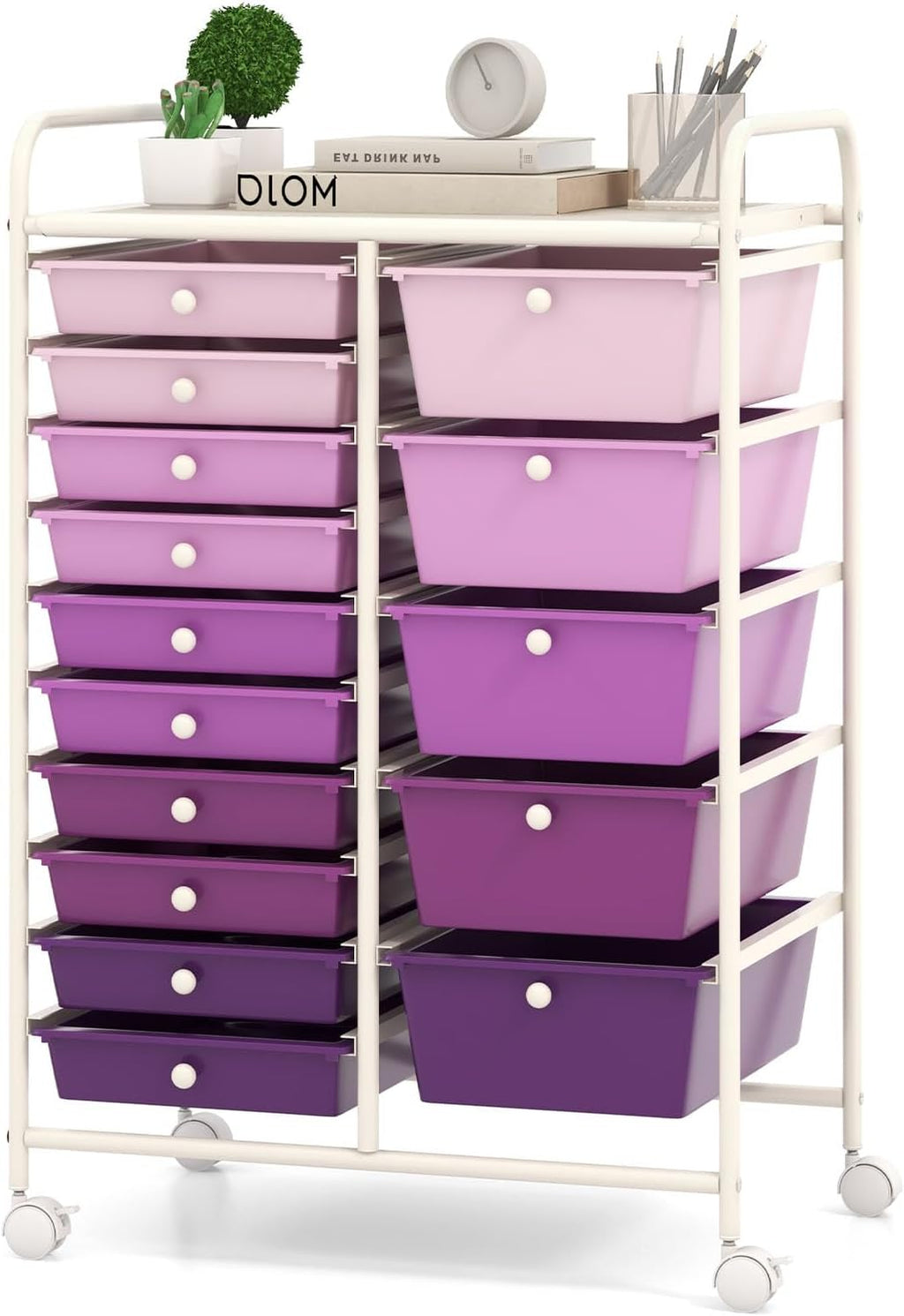 COSTWAY 15-Drawer Rolling Storage Cart, Mobile Utility Cart