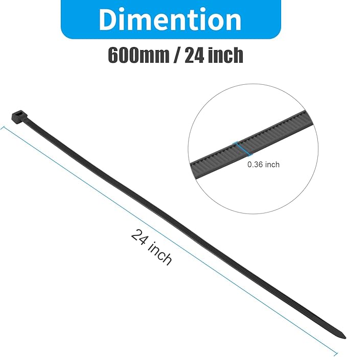 XINGO 24 inch Black Long Zip Ties Heavy Duty 100 PCS, 200LBS Ultra Strong - Image 2