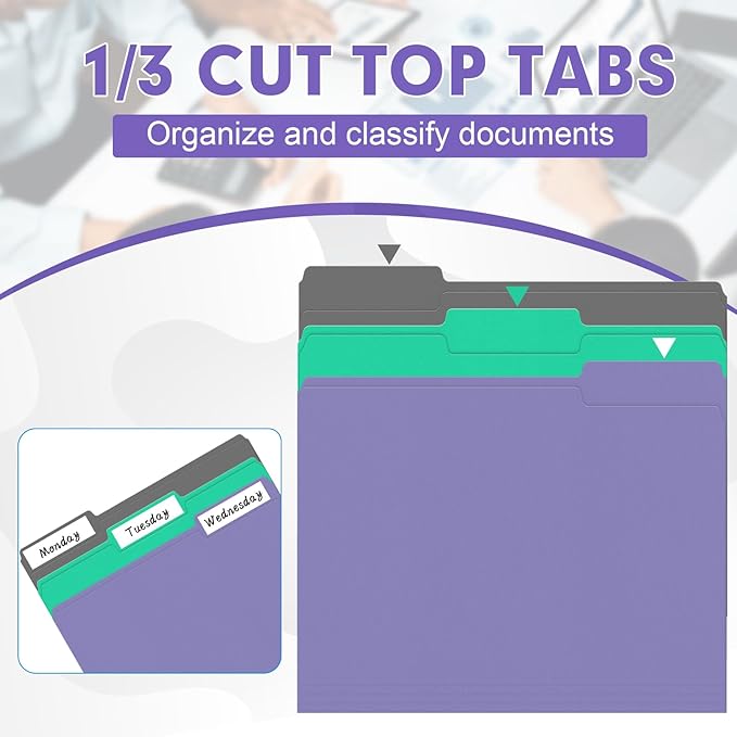 File Folder, HERKKA 120 Pack 1/3 Cut Tab File Folders, Letter Size, Colored - Image 3