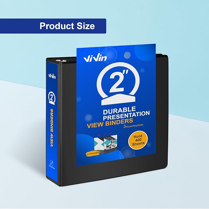 3 Ring Binder 2 Inch, ViVin Sturdy 2"-Round Ring Binder - Image 2