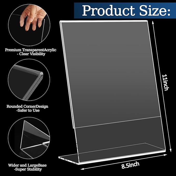 StyEdEk 6 Pack 8.5x11 Inch Acrylic Sign Holder Clear Plastic Table Paper - Image 2