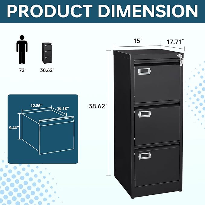 MIIIKO 3 Drawer File Cabinet, Home Office File Folders Storage Cabinet - Image 3