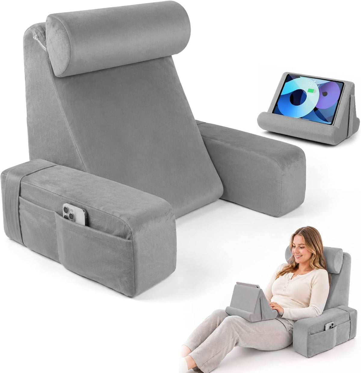 Pillow for Bed Sitting Up,Together with Tablet Pillow Stand,Reading Pillow wi...